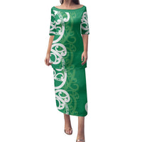 Pounamu Green Maori Family Matching Puletasi and Hawaiian Shirt Koru Kowhaiwhai LT7 Mom's Dress Green - Polynesian Pride