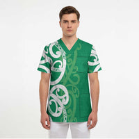 Pounamu Green Maori Scrub Top Koru Kowhaiwhai - Polynesian Pride