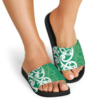 Pounamu Green Maori Slide Sandals Koru Kowhaiwhai - Polynesian Pride