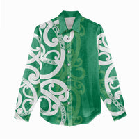 Pounamu Green Maori Women Casual Shirt Koru Kowhaiwhai - Polynesian Pride