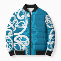 Azure Blue Maori Bomber Puffer Jacket Koru Kowhaiwhai - Polynesian Pride