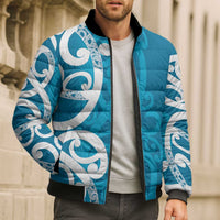 Azure Blue Maori Bomber Puffer Jacket Koru Kowhaiwhai - Polynesian Pride