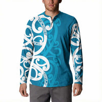 Azure Blue Maori Button Sweatshirt Koru Kowhaiwhai - Polynesian Pride