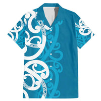 Azure Blue Maori Family Matching Mermaid Dress and Hawaiian Shirt Koru Kowhaiwhai LT7 Dad's Shirt - Short Sleeve Blue - Polynesian Pride
