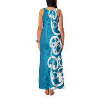 Azure Blue Maori Family Matching Tank Maxi Dress and Hawaiian Shirt Koru Kowhaiwhai LT7 - Polynesian Pride