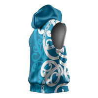 Azure Blue Maori Sleeveless Hoodie Koru Kowhaiwhai - Polynesian Pride