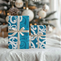 Azure Blue Maori Wrapping Paper Koru Kowhaiwhai