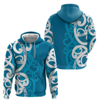 Azure Blue Maori Zip Hoodie Koru Kowhaiwhai - Polynesian Pride