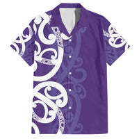 Violet Green Maori Family Matching Summer Maxi Dress and Hawaiian Shirt Koru Kowhaiwhai LT7 Dad's Shirt - Short Sleeve Violet - Polynesian Pride