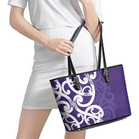 Violet Green Maori Leather Tote Bag Koru Kowhaiwhai - Polynesian Pride