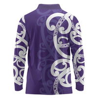 Violet Green Maori Long Sleeve Polo Shirt Koru Kowhaiwhai - Polynesian Pride
