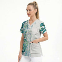 Paua Shell Maori Scrub Top - Koru Kowhaiwhai Design LT7 - Polynesian Pride