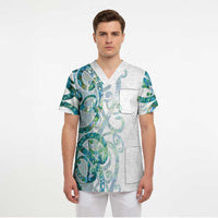 Paua Shell Maori Scrub Top - Koru Kowhaiwhai Design LT7 - Polynesian Pride