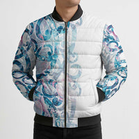 Turquoise Paua Shell Maori Bomber Puffer Jacket Koru Kowhaiwhai - Polynesian Pride