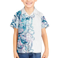 Turquoise Paua Shell Maori Family Matching Long Sleeve Bodycon Dress and Hawaiian Shirt Koru Kowhaiwhai LT7 Son's Shirt White - Polynesian Pride
