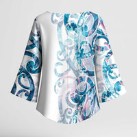 Turquoise Paua Shell Maori Kimono Sleeve Blouse Koru Kowhaiwhai - Polynesian Pride