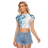 Turquoise Paua Shell Maori Raglan Cropped T Shirt Koru Kowhaiwhai - Polynesian Pride