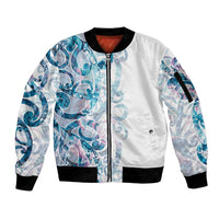 Turquoise Paua Shell Maori Sleeve Zip Bomber Jacket Koru Kowhaiwhai - Polynesian Pride