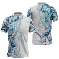 Turquoise Paua Shell Maori Zipper Polo Shirt Koru Kowhaiwhai - Polynesian Pride