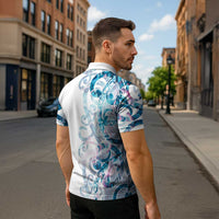 Turquoise Paua Shell Maori Zipper Polo Shirt Koru Kowhaiwhai - Polynesian Pride
