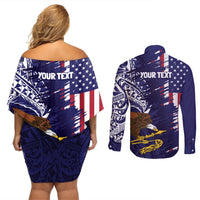 American Samoa Mix US Couples Matching Off Shoulder Short Dress and Long Sleeve Button Shirt Flag Day Grunge Style LT7 - Polynesian Pride