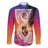 Guam Chamorro Family Matching Off The Shoulder Long Sleeve Dress and Hawaiian Shirt Artsy Latte Stone