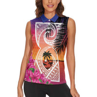 Guam Chamorro Women Sleeveless Polo Shirt Artsy Latte Stone