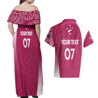 Personalised New Zealand Rugby Couples Matching Off Shoulder Maxi Dress and Hawaiian Shirt Aotearoa Champions - Pink Version LT7 - Polynesian Pride