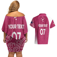 Personalised New Zealand Rugby Couples Matching Off Shoulder Short Dress and Hawaiian Shirt Aotearoa Champions - Pink Version LT7 - Polynesian Pride