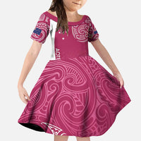 Personalised New Zealand Rugby Family Matching Off Shoulder Maxi Dress and Hawaiian Shirt Aotearoa Champions - Pink Version LT7 Daughter's Dress Pink - Polynesian Pride
