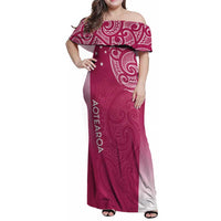 Personalised New Zealand Rugby Family Matching Off Shoulder Maxi Dress and Hawaiian Shirt Aotearoa Champions - Pink Version LT7 Mom's Dress Pink - Polynesian Pride
