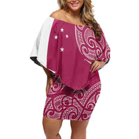 Personalised New Zealand Rugby Family Matching Off Shoulder Short Dress and Hawaiian Shirt Aotearoa Champions - Pink Version LT7 Mom's Dress Pink - Polynesian Pride