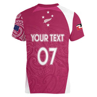 Personalised New Zealand Rugby Women V-Neck T-Shirt Aotearoa Champions - Pink Version