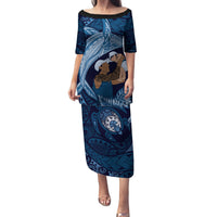 Father's Day Polynesian Pattern Family Matching Puletasi and Hawaiian Shirt Tropical Humpback Whale - Navy