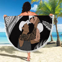 Father's Day Polynesian Pattern Beach Blanket Tropical Humpback Whale - Black