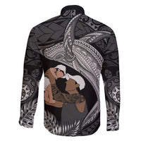 Father's Day Polynesian Pattern Family Matching Tank Maxi Dress and Hawaiian Shirt Tropical Humpback Whale - Black