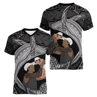 Father's Day Polynesian Pattern Women V-Neck T-Shirt Tropical Humpback Whale - Black