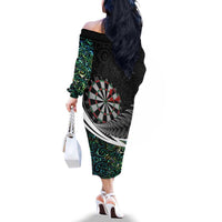 Personalized NZ Darts Family Matching Off The Shoulder Long Sleeve Dress and Hawaiian Shirt Paua Shell Maori Koru Whakairo - Polynesian Pride