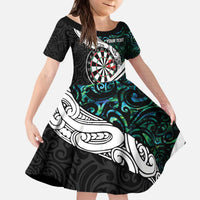 Personalized NZ Darts Kid Short Sleeve Dress Paua Shell Maori Koru Whakairo - Polynesian Pride