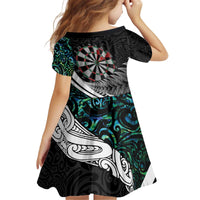 Personalized NZ Darts Kid Short Sleeve Dress Paua Shell Maori Koru Whakairo - Polynesian Pride