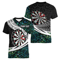 Personalized NZ Darts Women V-Neck T-Shirt Paua Shell Maori Koru Whakairo - Polynesian Pride