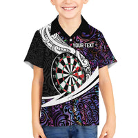 Personalized NZ Darts Family Matching Off The Shoulder Long Sleeve Dress and Hawaiian Shirt Paua Shell Maori Koru Whakairo - Purple LT7 Son's Shirt Purple - Polynesian Pride
