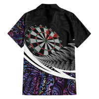 Personalized NZ Darts Family Matching Short Sleeve Bodycon Dress and Hawaiian Shirt Paua Shell Maori Koru Whakairo - Purple LT7 - Polynesian Pride