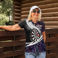 Personalized NZ Darts Women Polo Shirt Paua Shell Maori Koru Whakairo - Purple LT7 - Polynesian Pride