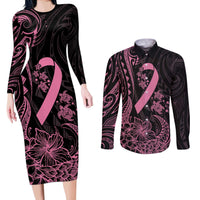 Polynesian Pink Power Couples Matching Long Sleeve Bodycon Dress and Long Sleeve Button Shirt Breast Cancer Ribbon Turtle and Flowers LT7 Pink - Polynesian Pride
