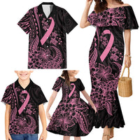 Polynesian Pink Power Family Matching Mermaid Dress and Hawaiian Shirt Breast Cancer Ribbon Turtle and Flowers LT7 - Polynesian Pride