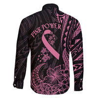 Polynesian Pink Power Family Matching Off The Shoulder Long Sleeve Dress and Hawaiian Shirt Breast Cancer Ribbon Turtle and Flowers LT7 - Polynesian Pride