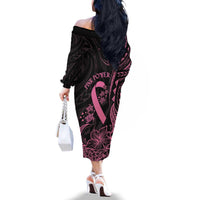 Polynesian Pink Power Family Matching Off The Shoulder Long Sleeve Dress and Hawaiian Shirt Breast Cancer Ribbon Turtle and Flowers LT7 - Polynesian Pride