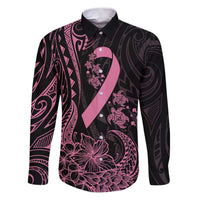 Polynesian Pink Power Family Matching Puletasi and Hawaiian Shirt Breast Cancer Ribbon Turtle and Flowers LT7 Dad's Shirt - Long Sleeve Pink - Polynesian Pride