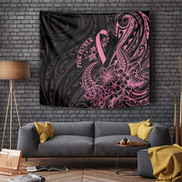 Polynesian Pink Power Tapestry Breast Cancer Ribbon Turtle and Flowers
